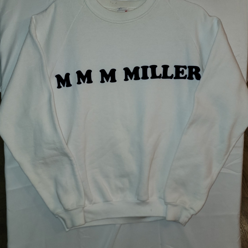Jerzees White Crewneck Sweater with Black Lettering